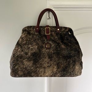 Handmade in USA real fur hyde “The Victorian Traveler” large handbag